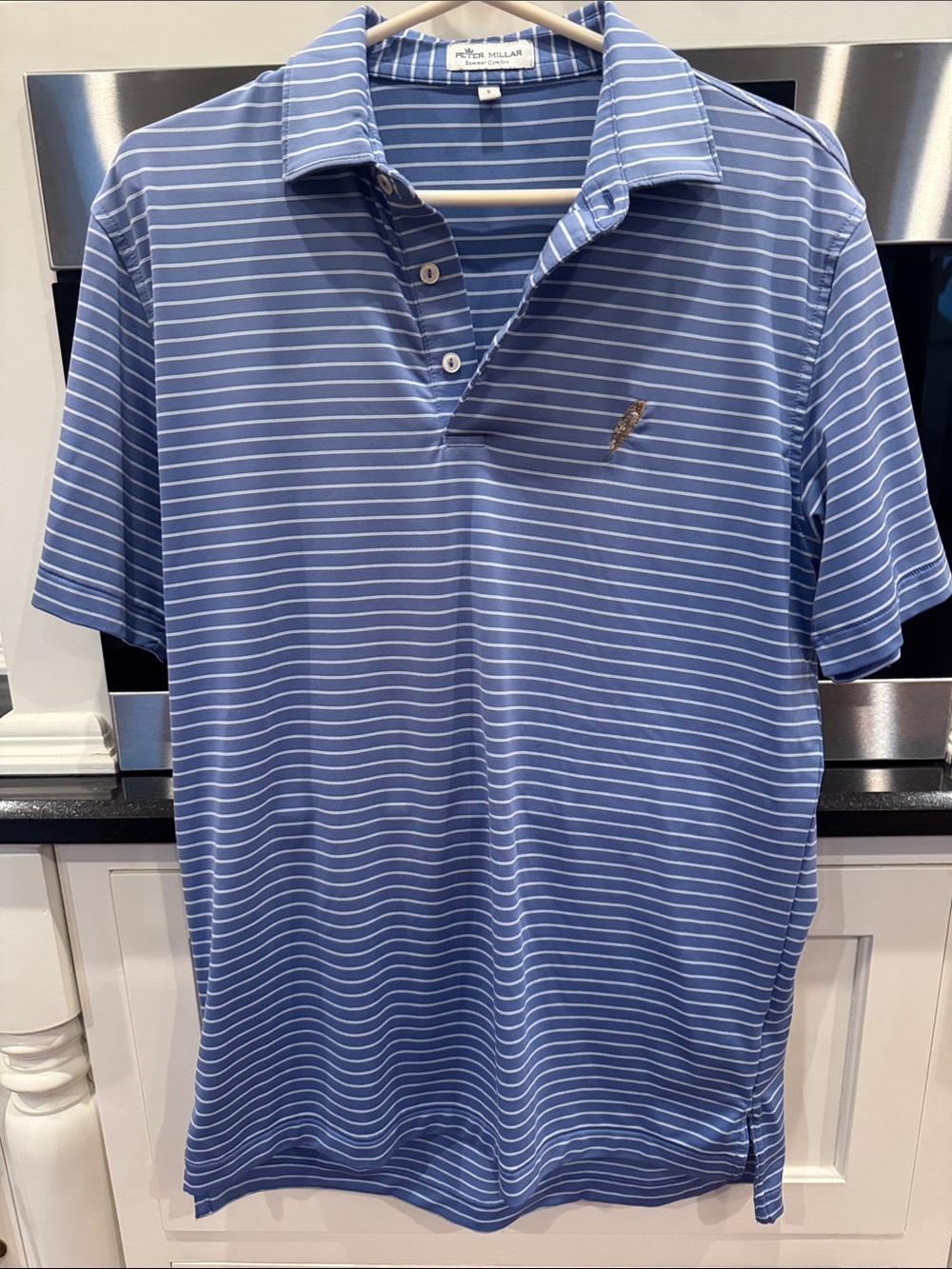 Peter Millar Light Blue and White Striped Polo